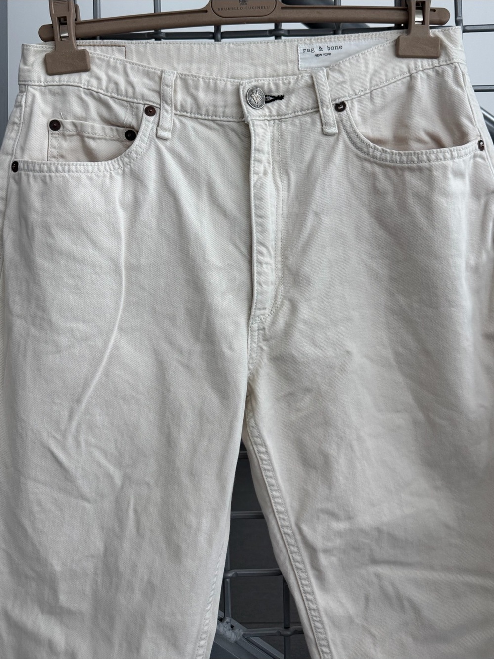 Rag & Bone Women’s Wren High-Rise Slim Straight Leg Denim Jeans in Ecru Size 30
